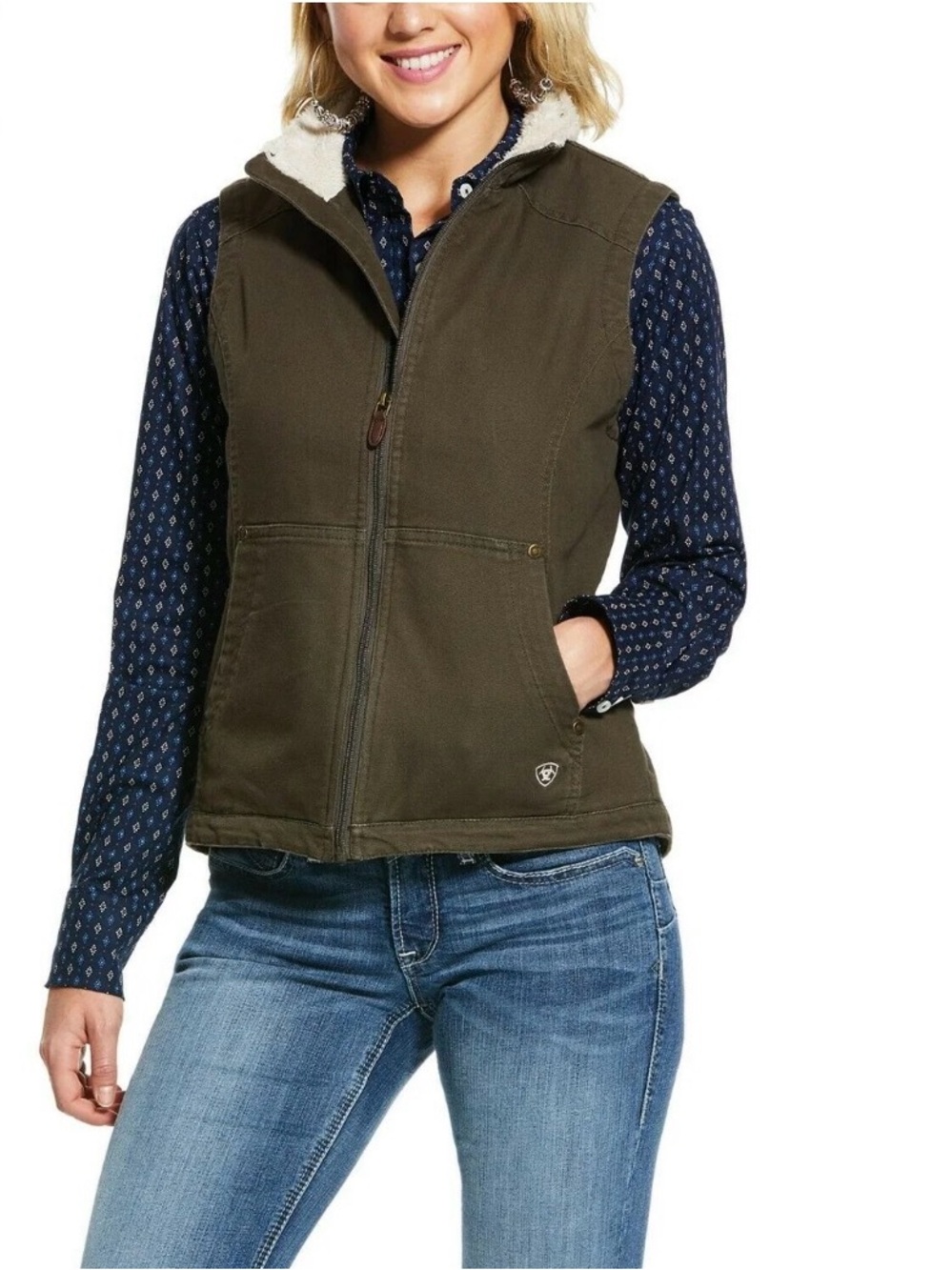 Ariat Vest Women’s Large Brown Canvas Shell Sherpa Lined Full Zip Western